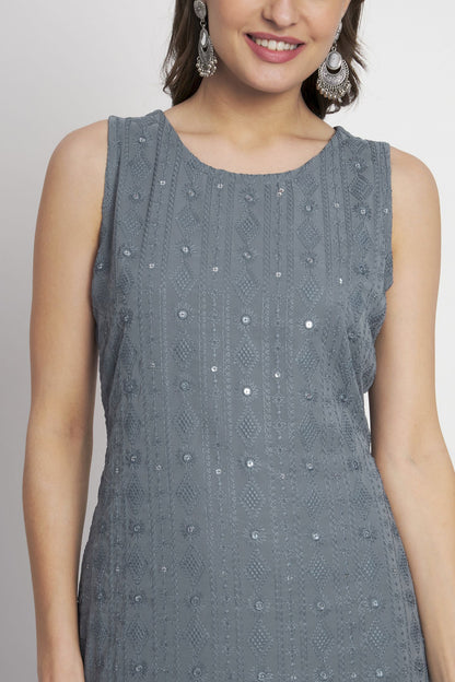 Women's Embroidered Georgette Kurta Palazzo and Dupatta Set