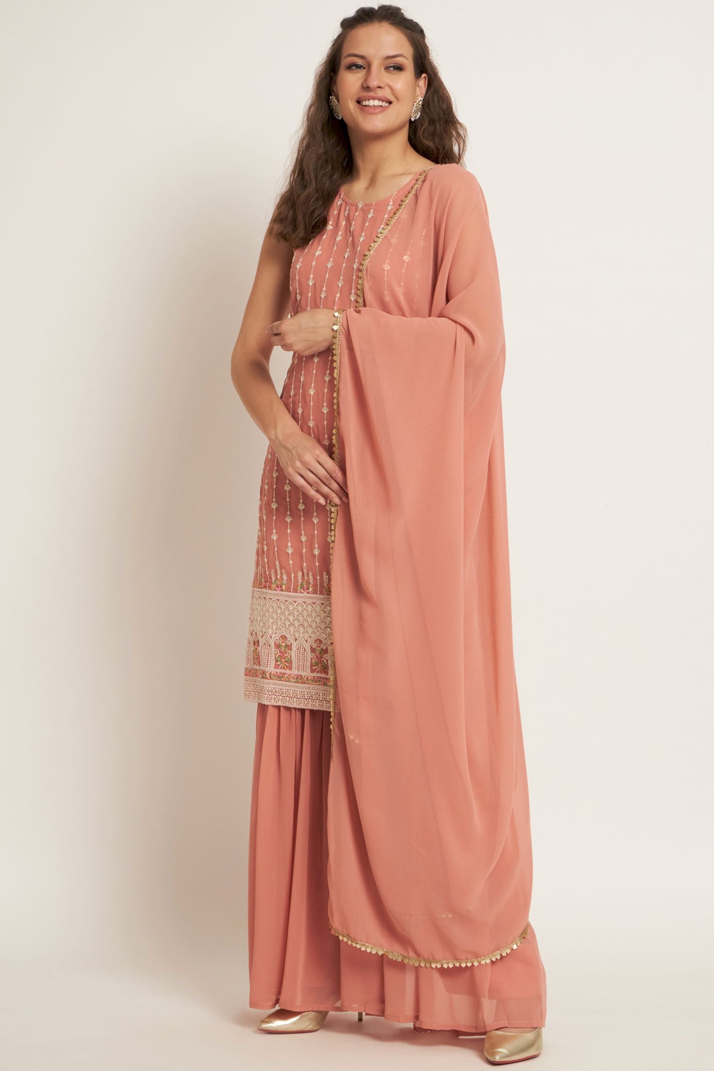 Women's Embroidered Georgette  Kurta and Sharara Set