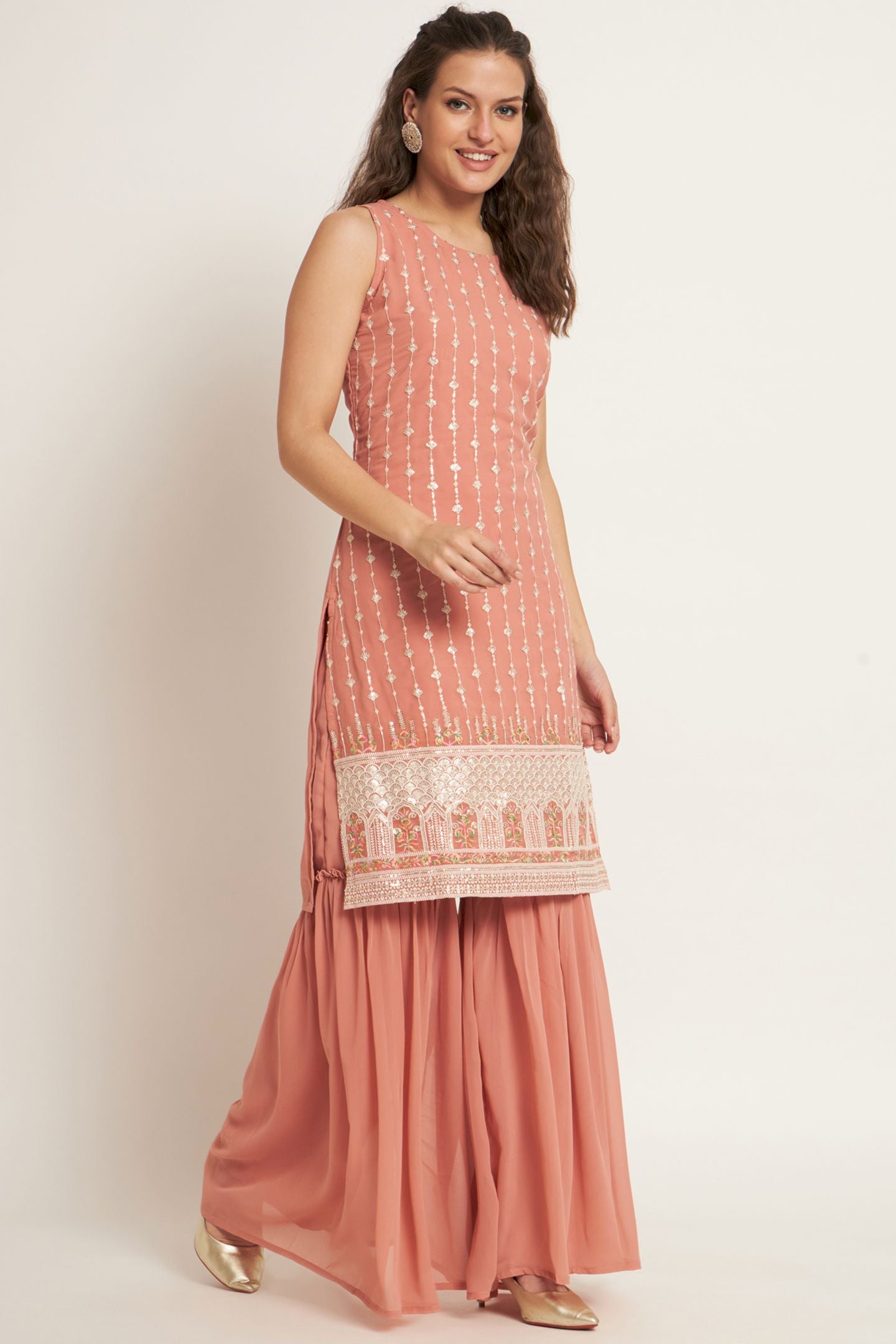 Women's Embroidered Georgette  Kurta and Sharara Set