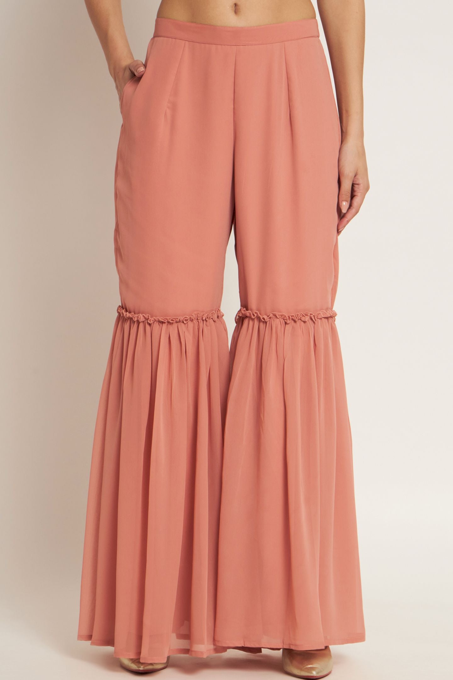 Women's Embroidered Georgette  Kurta and Sharara Set