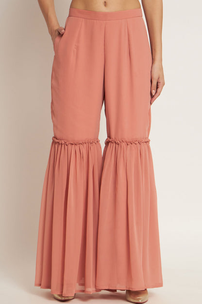 Women's Embroidered Georgette  Kurta and Sharara Set