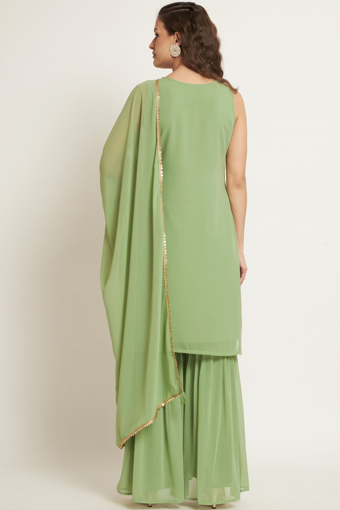 Women's Embroidered Georgette  Kurta and Sharara Set