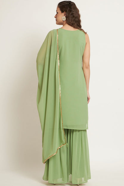 Women's Embroidered Georgette  Kurta and Sharara Set