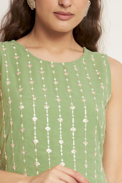 Women's Embroidered Georgette  Kurta and Sharara Set