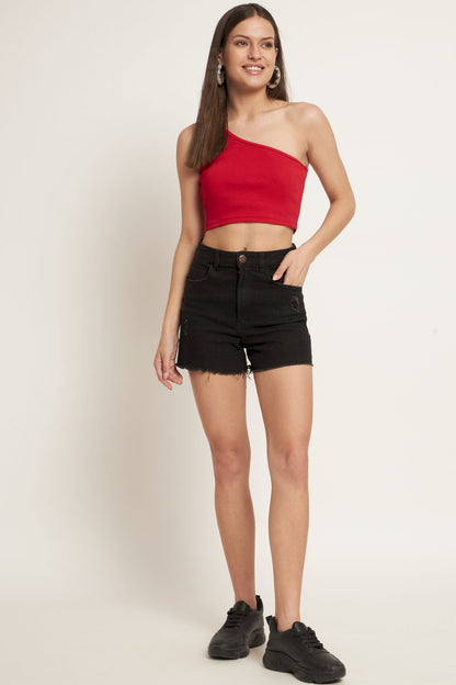 Women's  Casual No Sleeve Solid Red Top