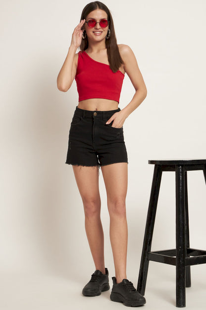 Women's  Casual No Sleeve Solid Red Top