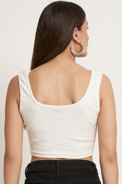 Women's Casual No Sleeve Solid White Top
