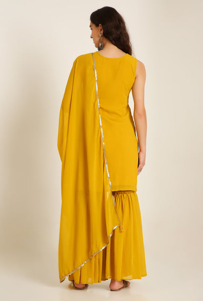 Women's Embroidered Georgette  Kurta and Sharara Set