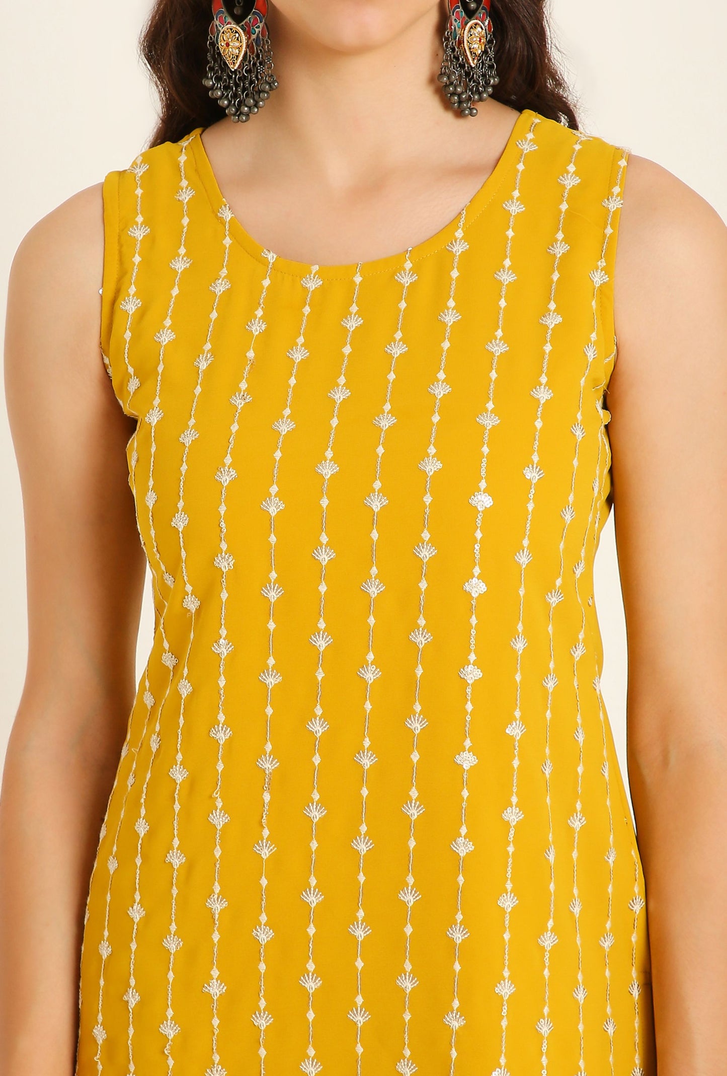 Women's Embroidered Georgette  Kurta and Sharara Set