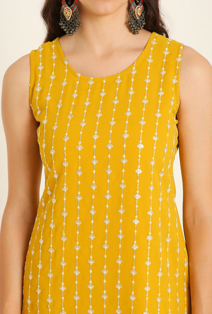 Women's Embroidered Georgette  Kurta and Sharara Set