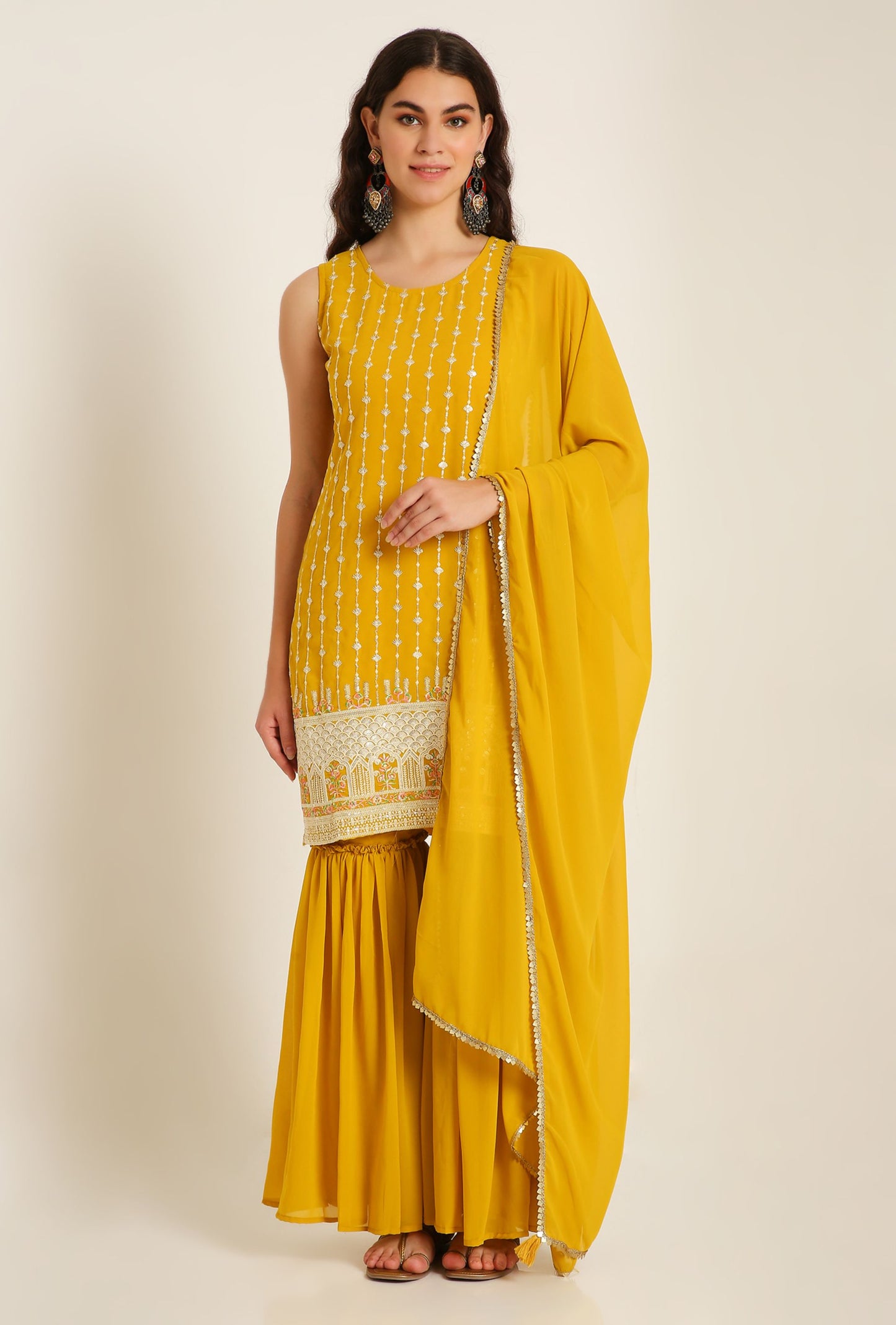 Women's Embroidered Georgette Kurta and Sharara Set