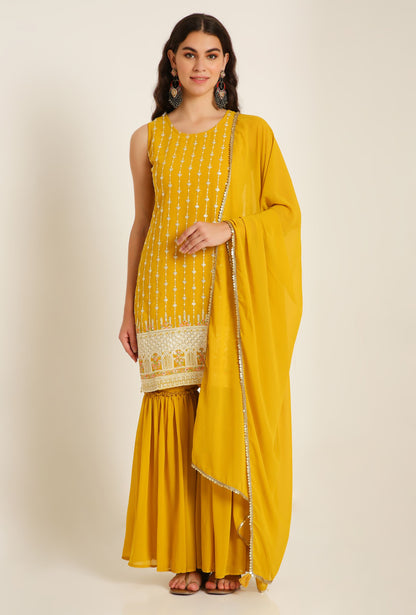 Women's Embroidered Georgette Kurta and Sharara Set