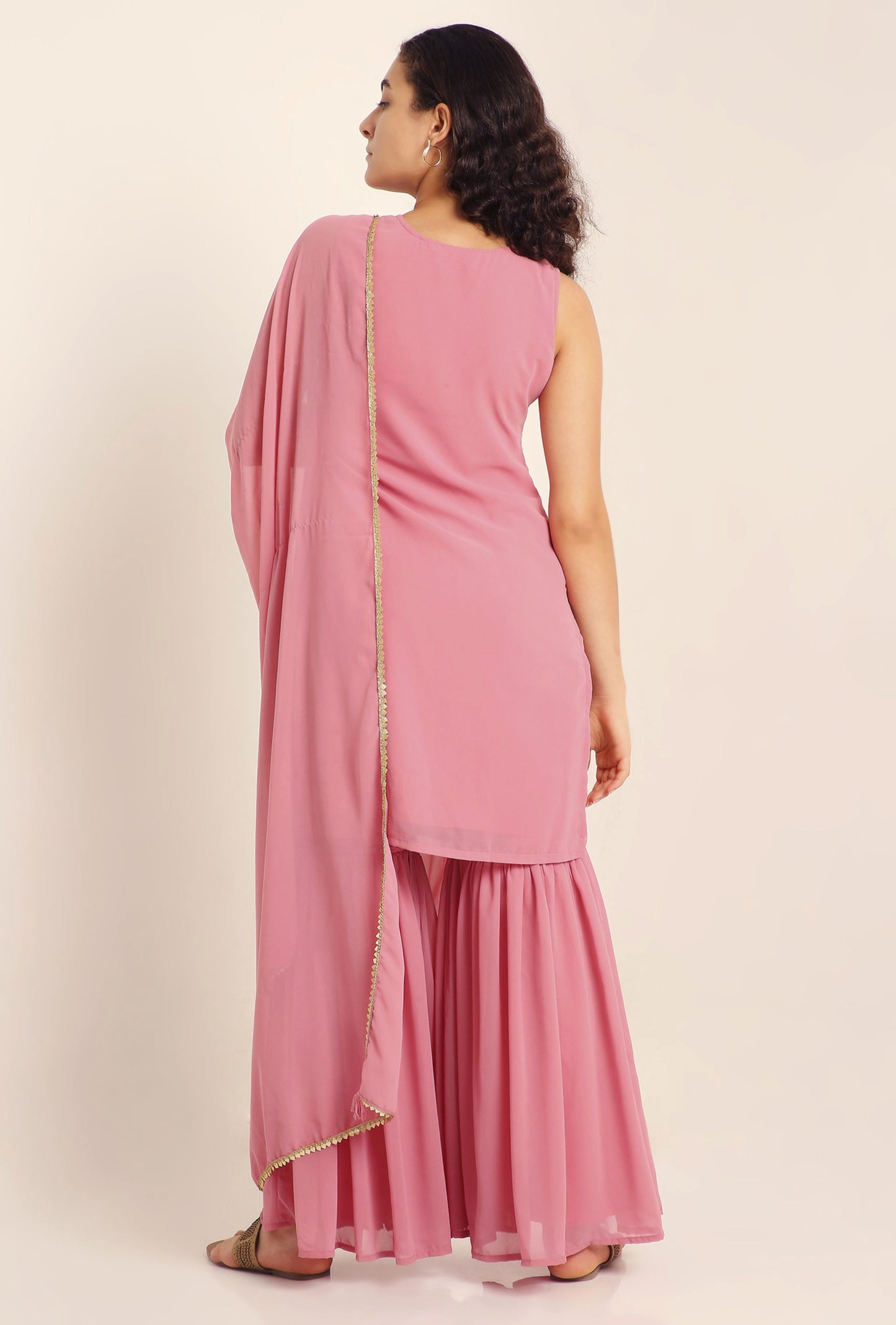 Women's Embroidered Georgette  Kurta and Sharara Set