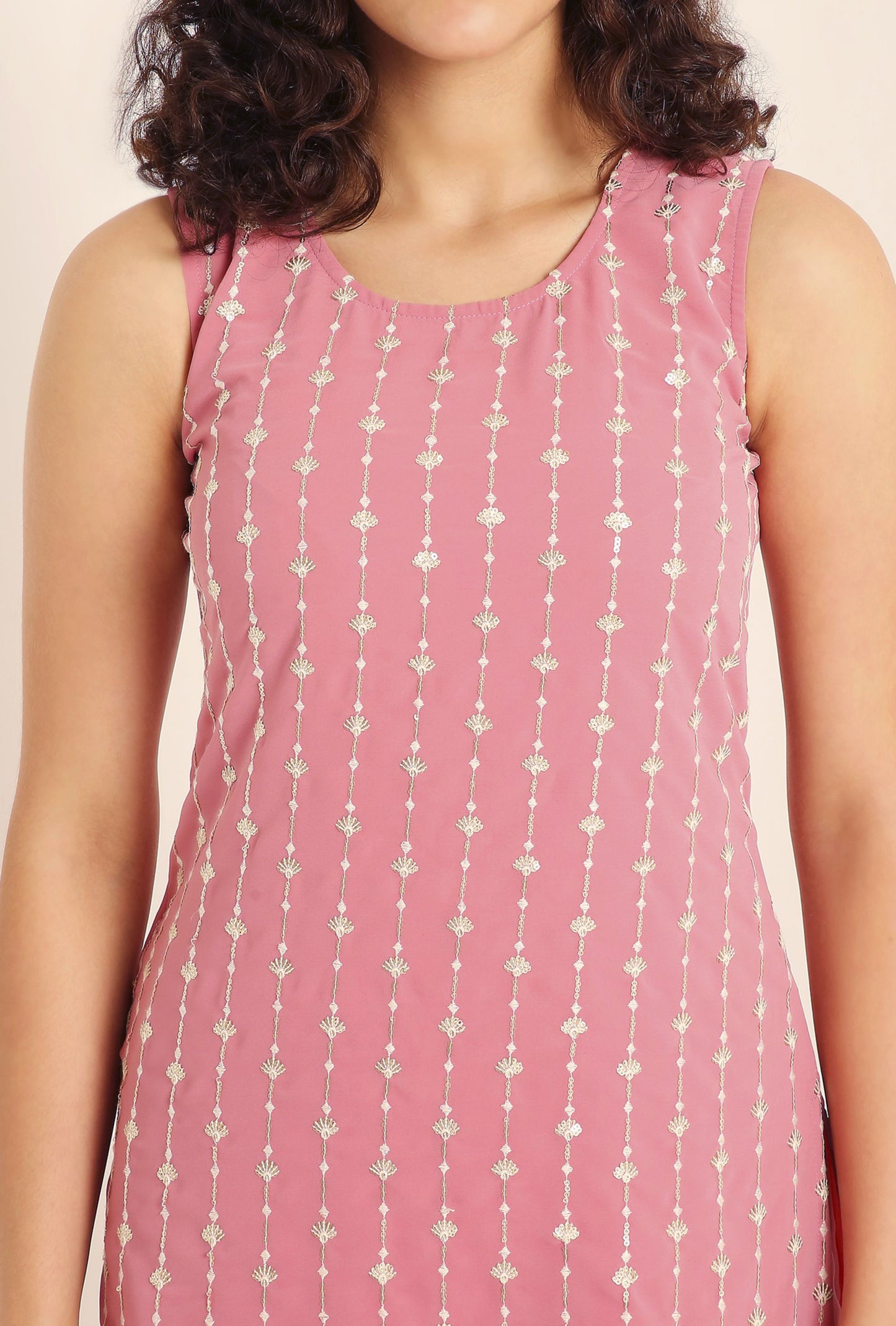 Women's Embroidered Georgette  Kurta and Sharara Set