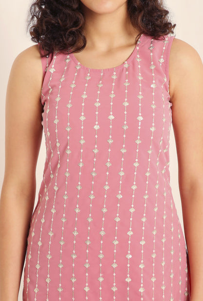 Women's Embroidered Georgette  Kurta and Sharara Set