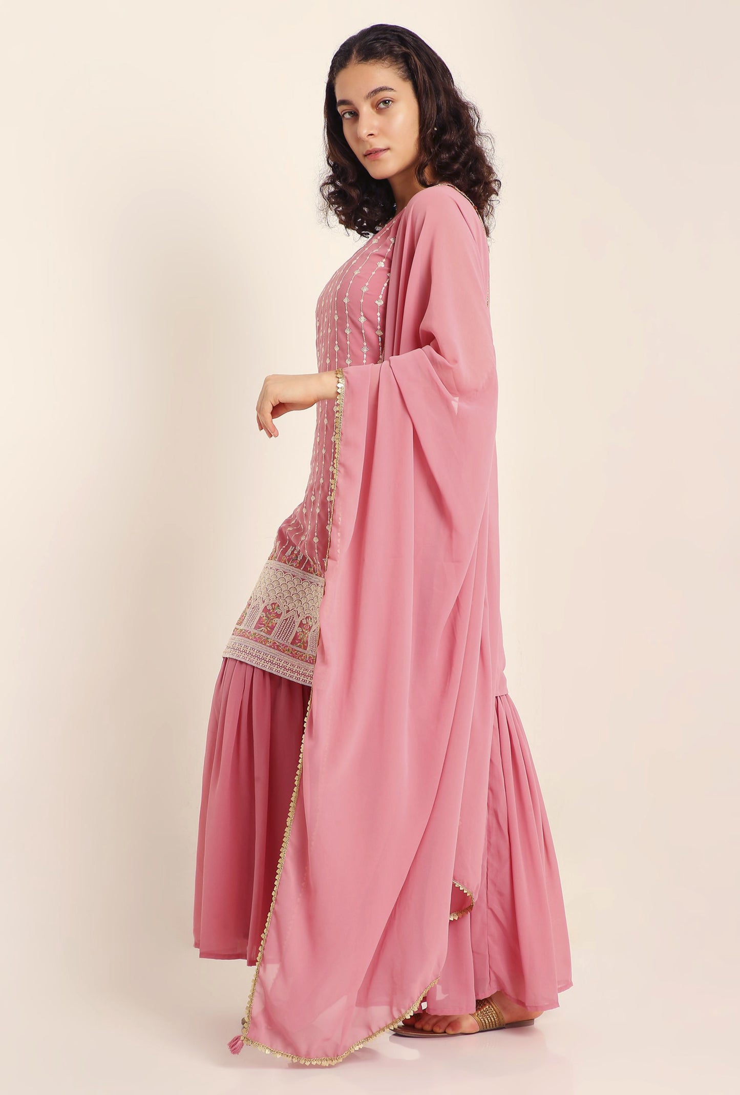 Women's Embroidered Georgette  Kurta and Sharara Set