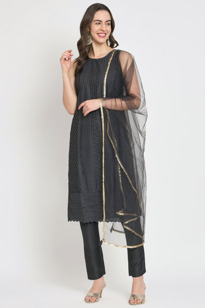 Women's Embroidered Silk Blend  Kurta Pyjama & Dupatta Set