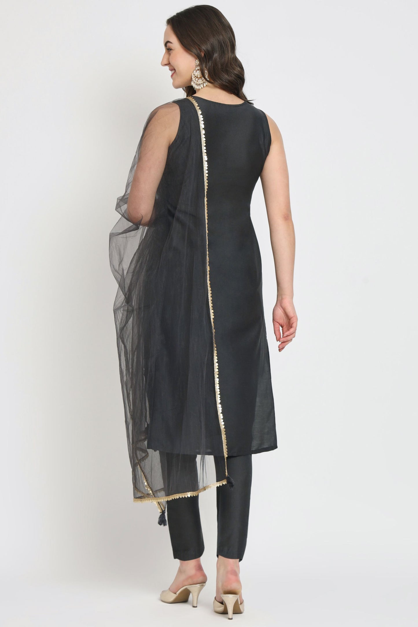 Women's Embroidered Silk Blend  Kurta Pyjama & Dupatta Set