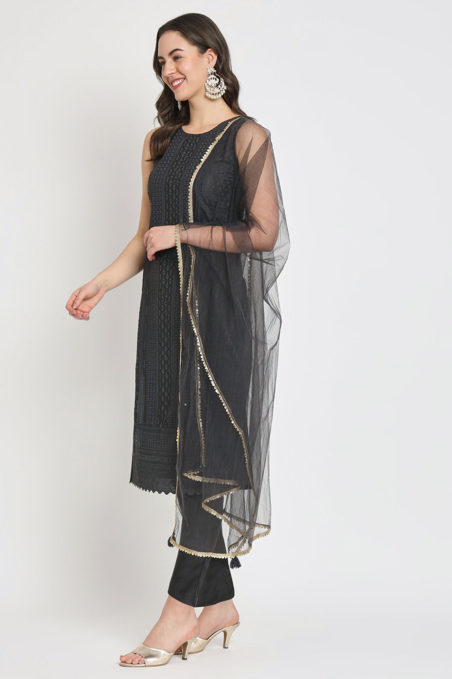 Women's Embroidered Silk Blend  Kurta Pyjama & Dupatta Set