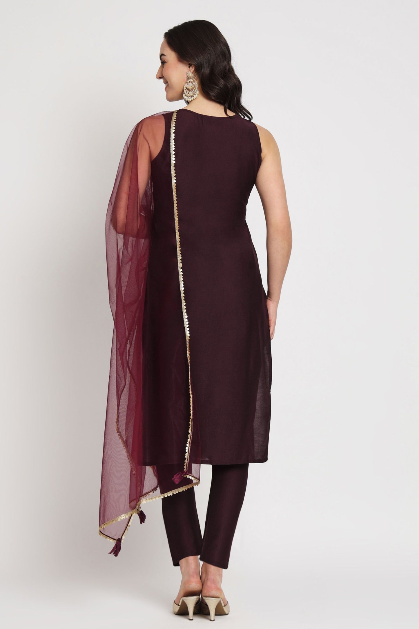 Women's Embroidered Silk Blend Kurta Pyjama & Dupatta Set