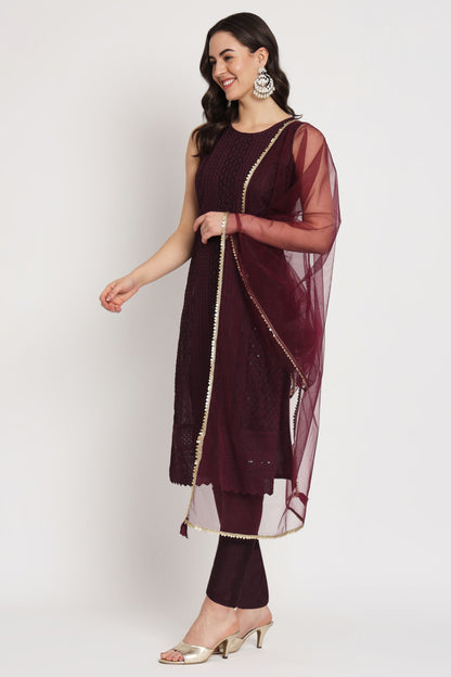 Women's Embroidered Silk Blend Kurta Pyjama & Dupatta Set