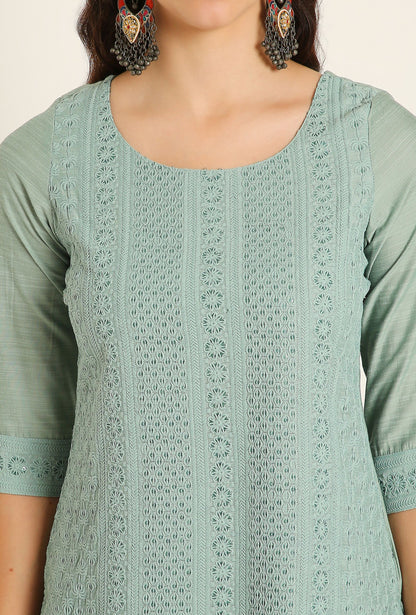 Women's Embroidered Silk Blend Kurta Pyjama & Dupatta Set