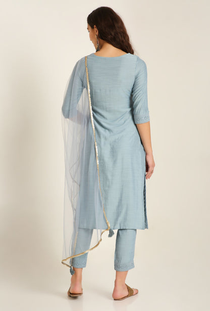 Women's Embroidered Silk Blend Kurta Pyjama & Dupatta Set