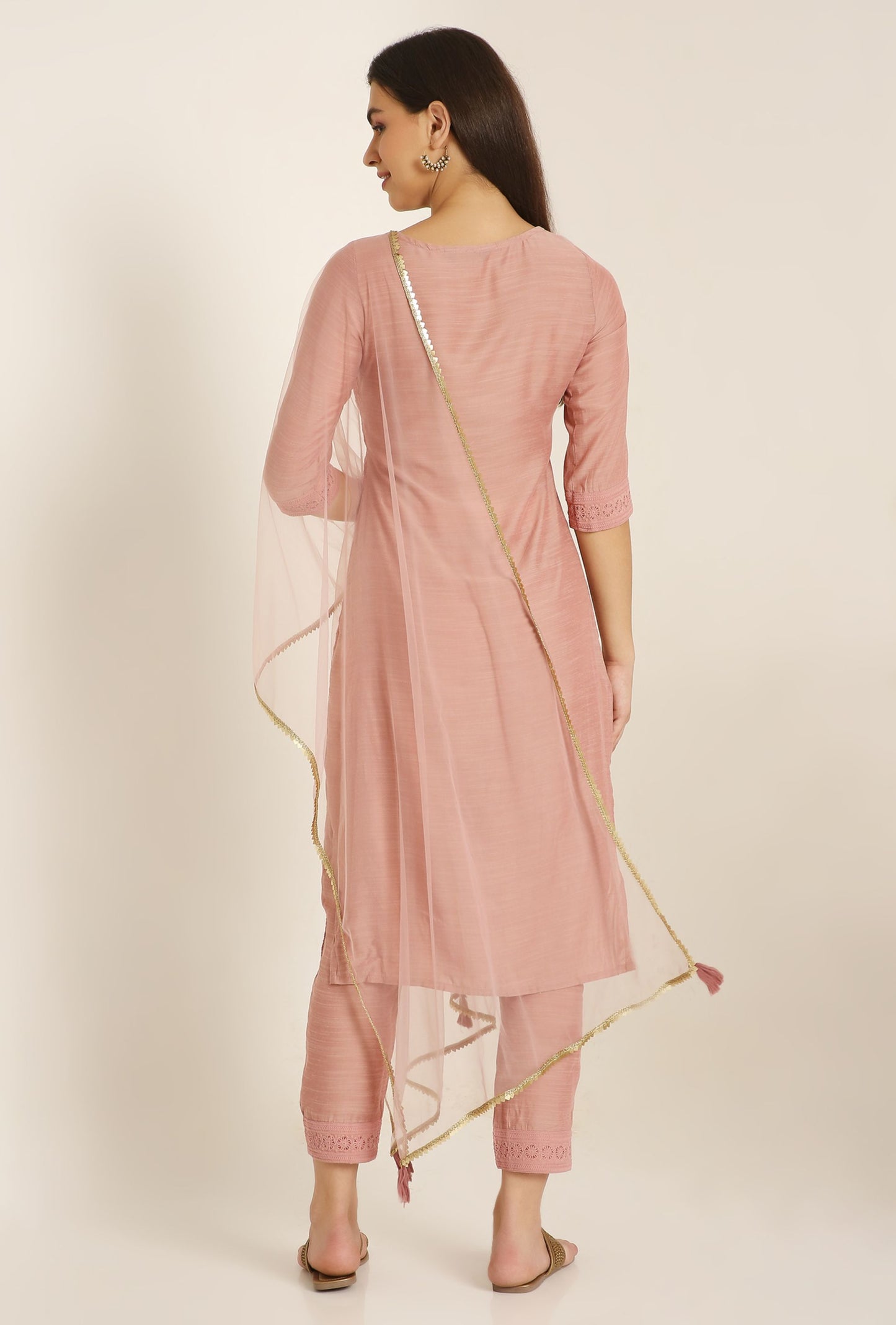 Women's Embroidered Silk Blend Kurta Pyjama & Dupatta Set