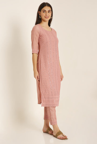 Women's Embroidered Silk Blend Kurta Pyjama & Dupatta Set