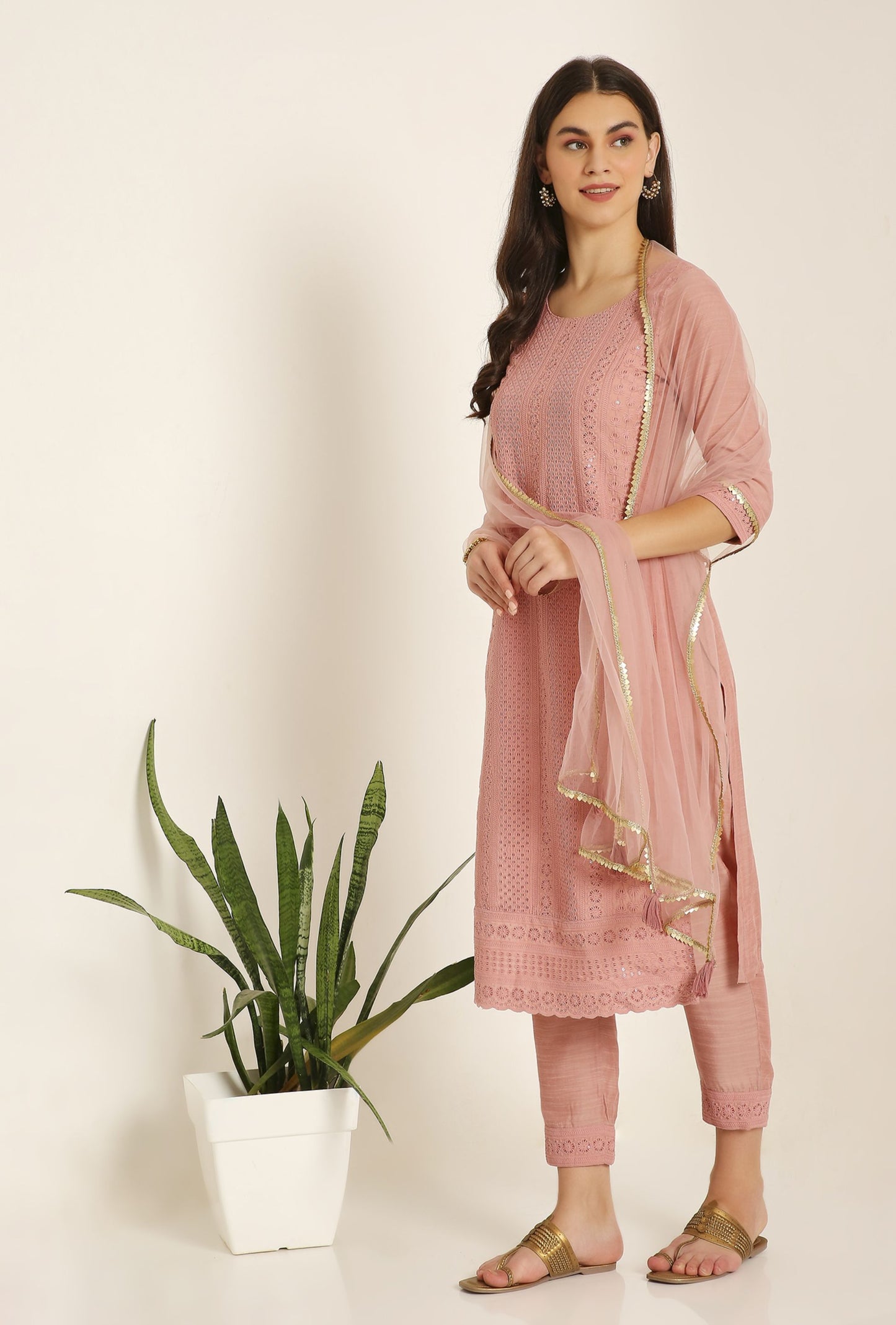 Women's Embroidered Silk Blend Kurta Pyjama & Dupatta Set