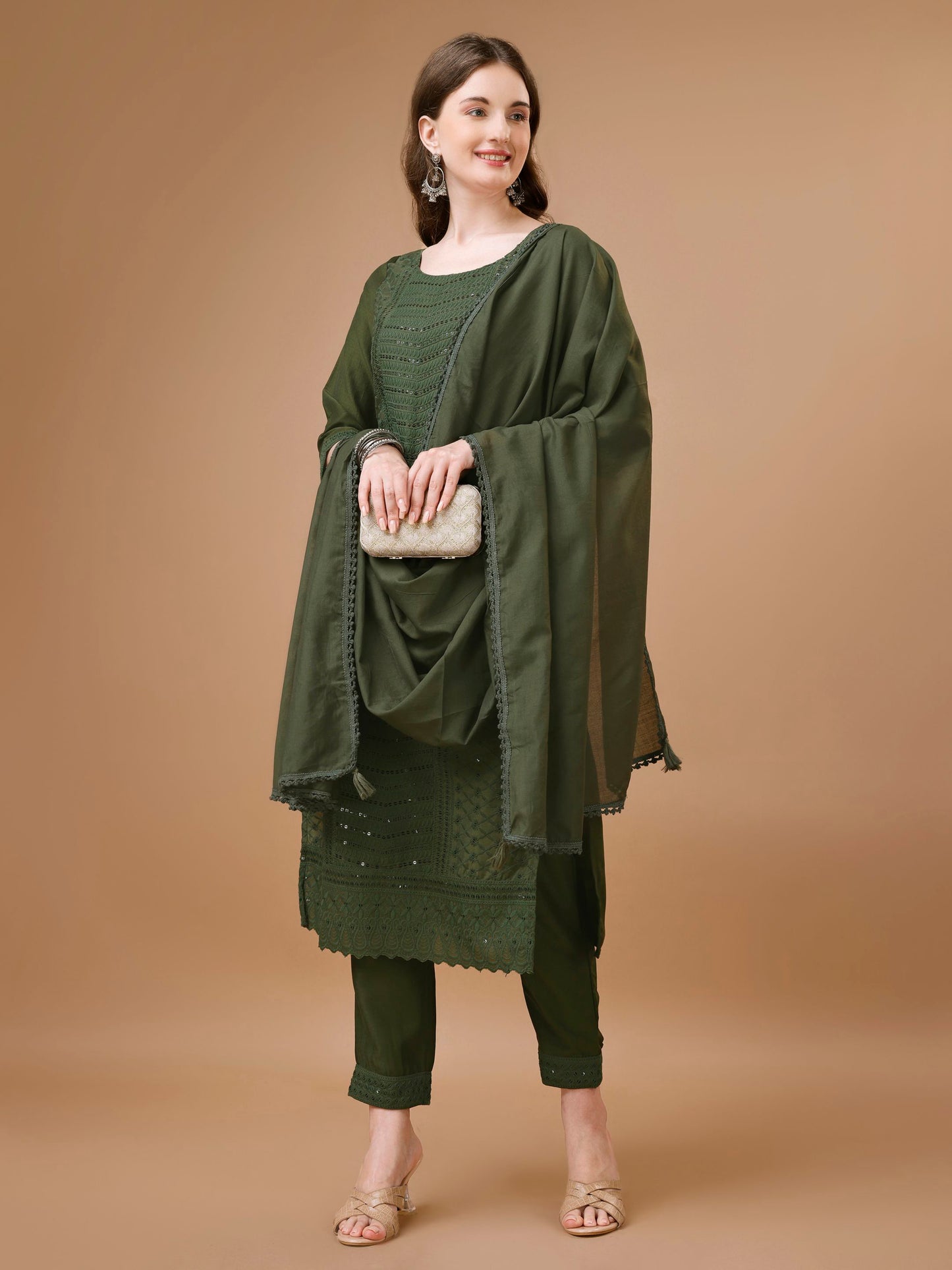 Women's Embroidered Silk Blend Kurta Pyjama & Dupatta Set