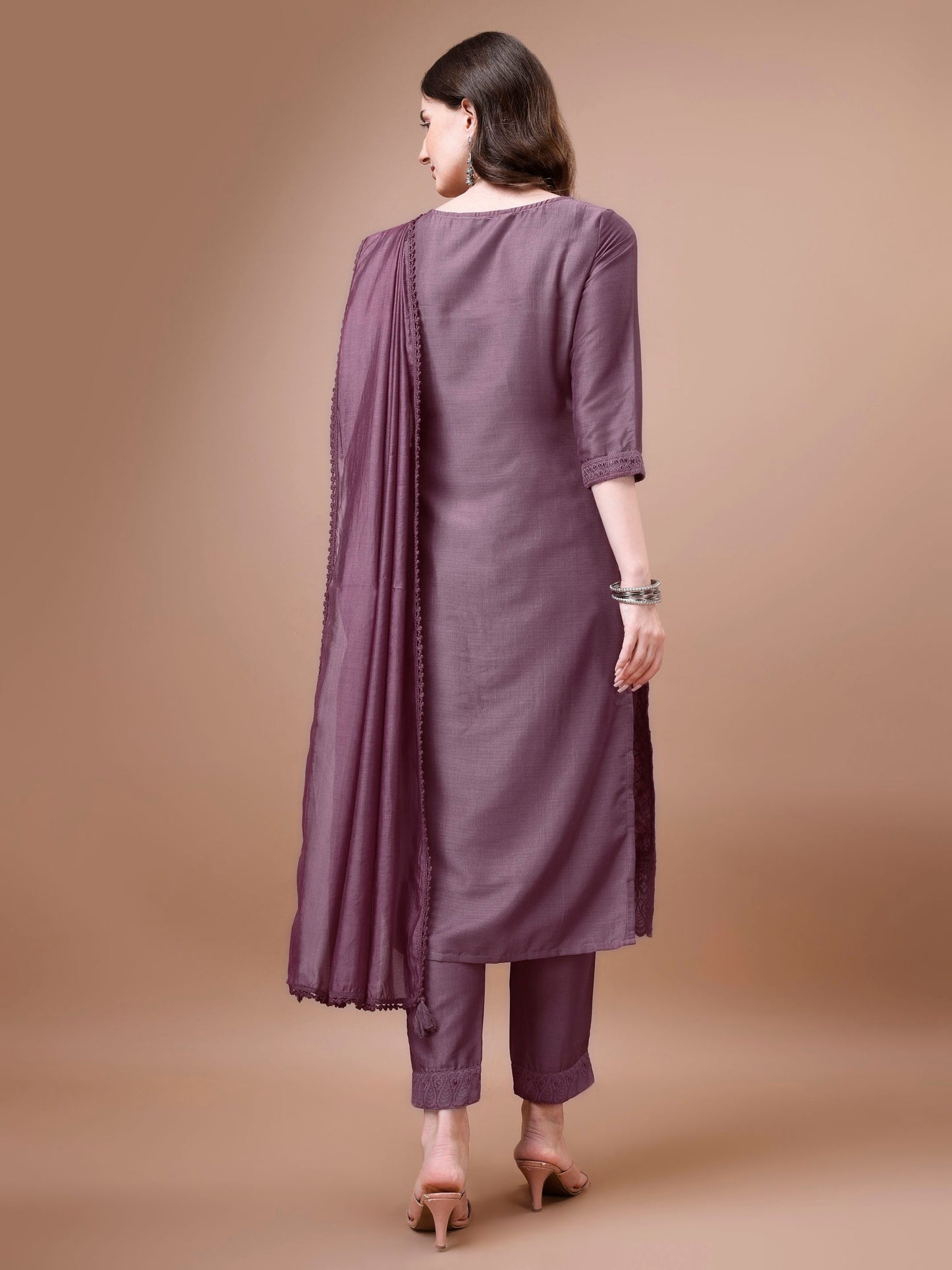 Women's Embroidered Silk Blend Kurta Pyjama & Dupatta Set