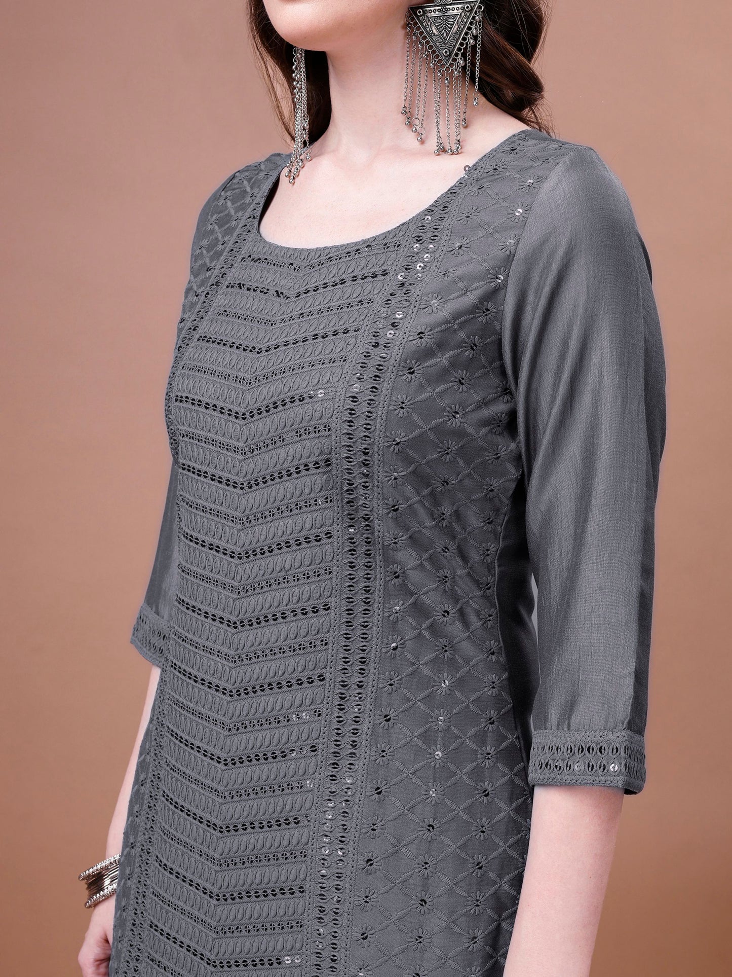 Women's Embroidered Silk Blend Kurta Pyjama & Dupatta Set