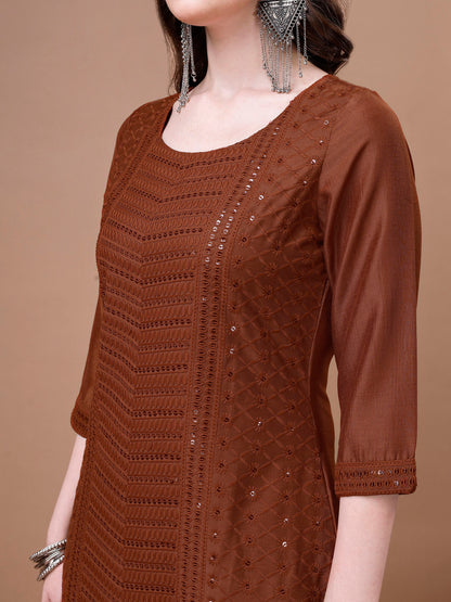 Women's Embroidered Silk Blend Kurta Pyjama & Dupatta Set