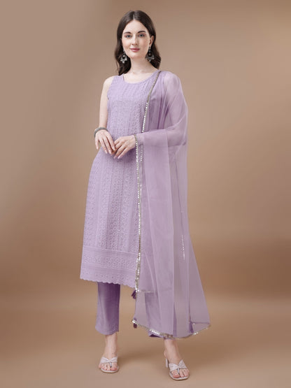 Women's Embroidered Silk Blend Kurta Pyjama & Dupatta Set