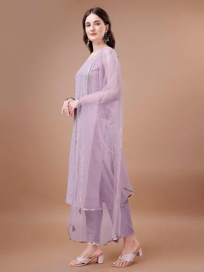 Women's Embroidered Silk Blend Kurta Pyjama & Dupatta Set
