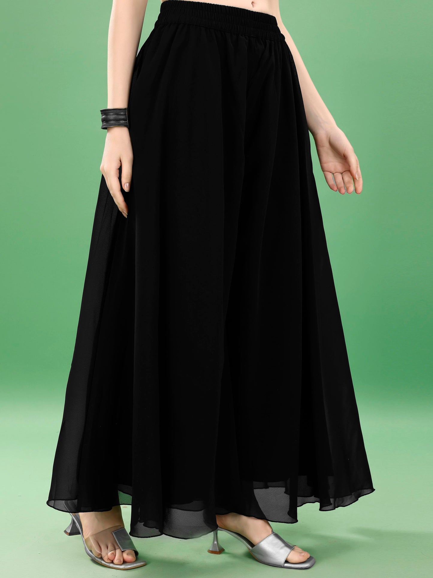 Women's Wine Embroidered Georgette KurtaPalazzo and Dupatta Set