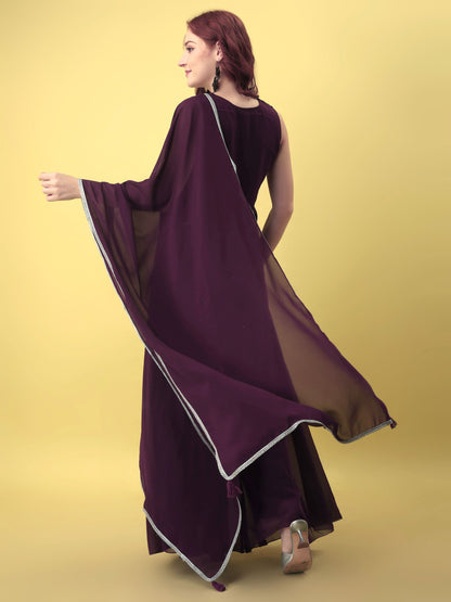 Women's Embroidered Georgette  Kurta Palazzo and Dupatta Set