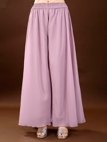 Women's Wine Embroidered Georgette KurtaPalazzo and Dupatta Set