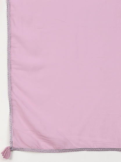 Women's Wine Embroidered Georgette KurtaPalazzo and Dupatta Set