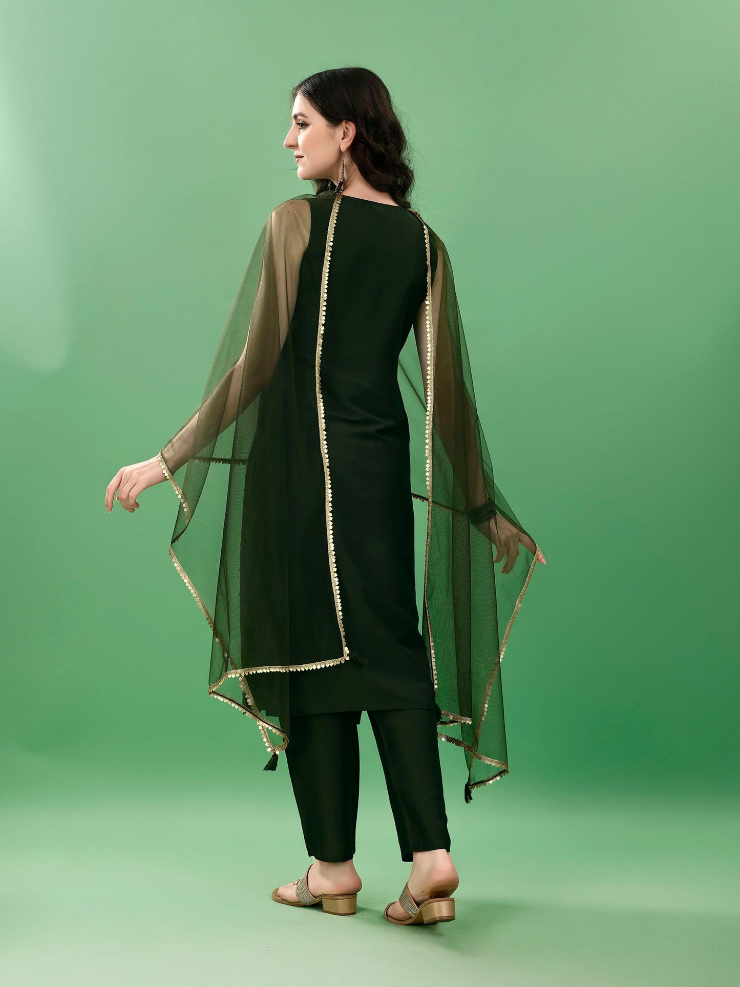 Women's  Embroidered Silk Blend Kurta Pyjama & Dupatta Set