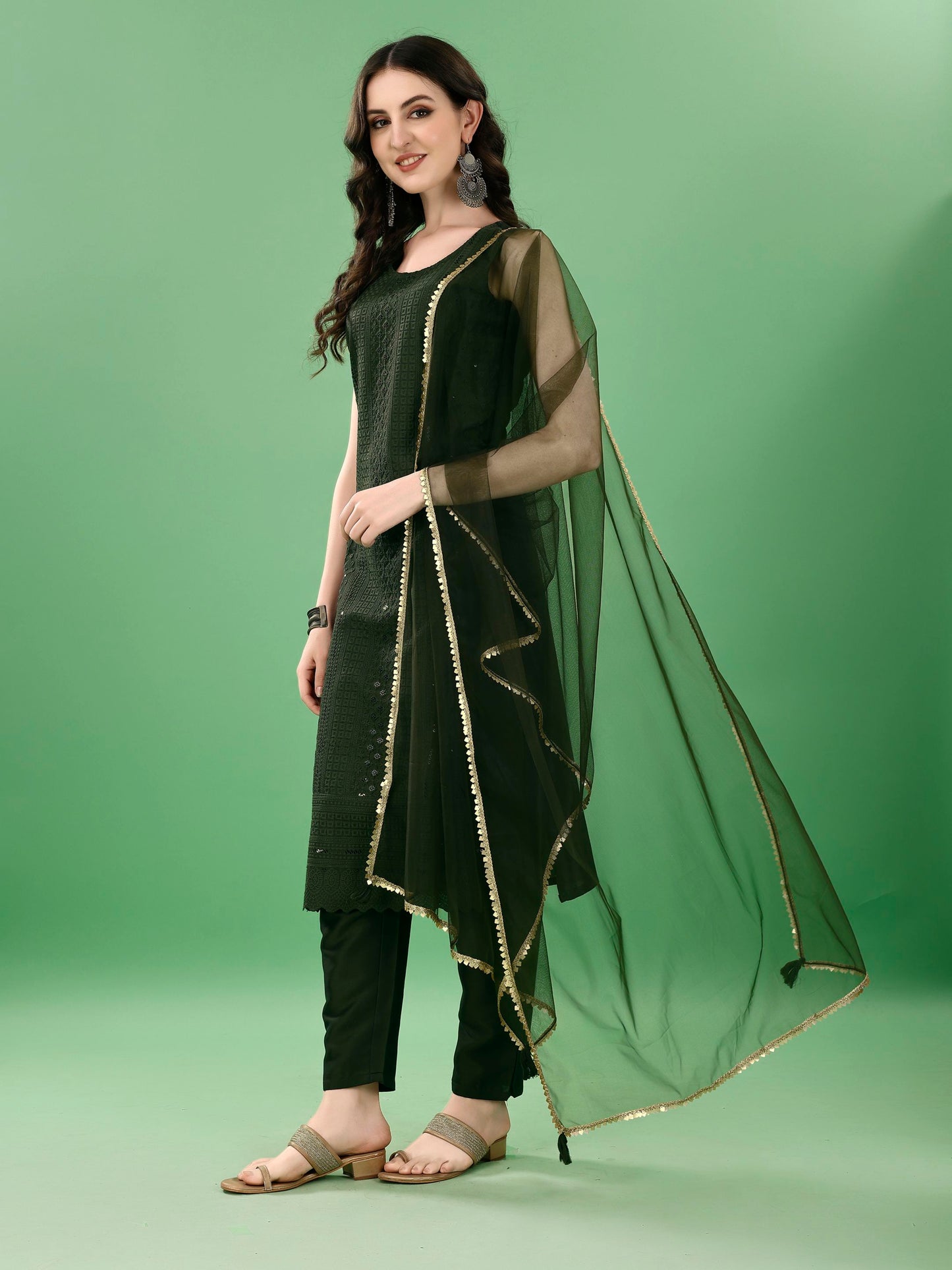 Women's  Embroidered Silk Blend Kurta Pyjama & Dupatta Set