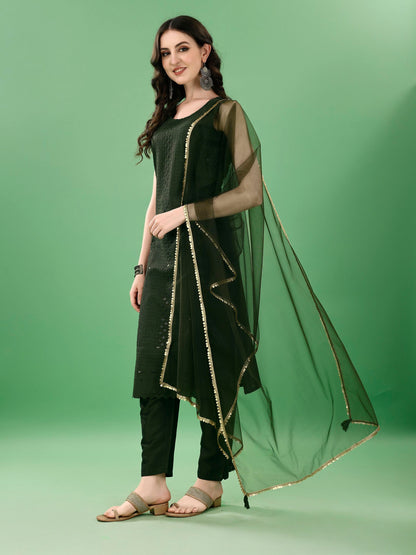 Women's  Embroidered Silk Blend Kurta Pyjama & Dupatta Set