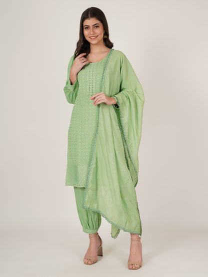 Women's  Embroidered Rayon Kurta Pyjama & Dupatta Set