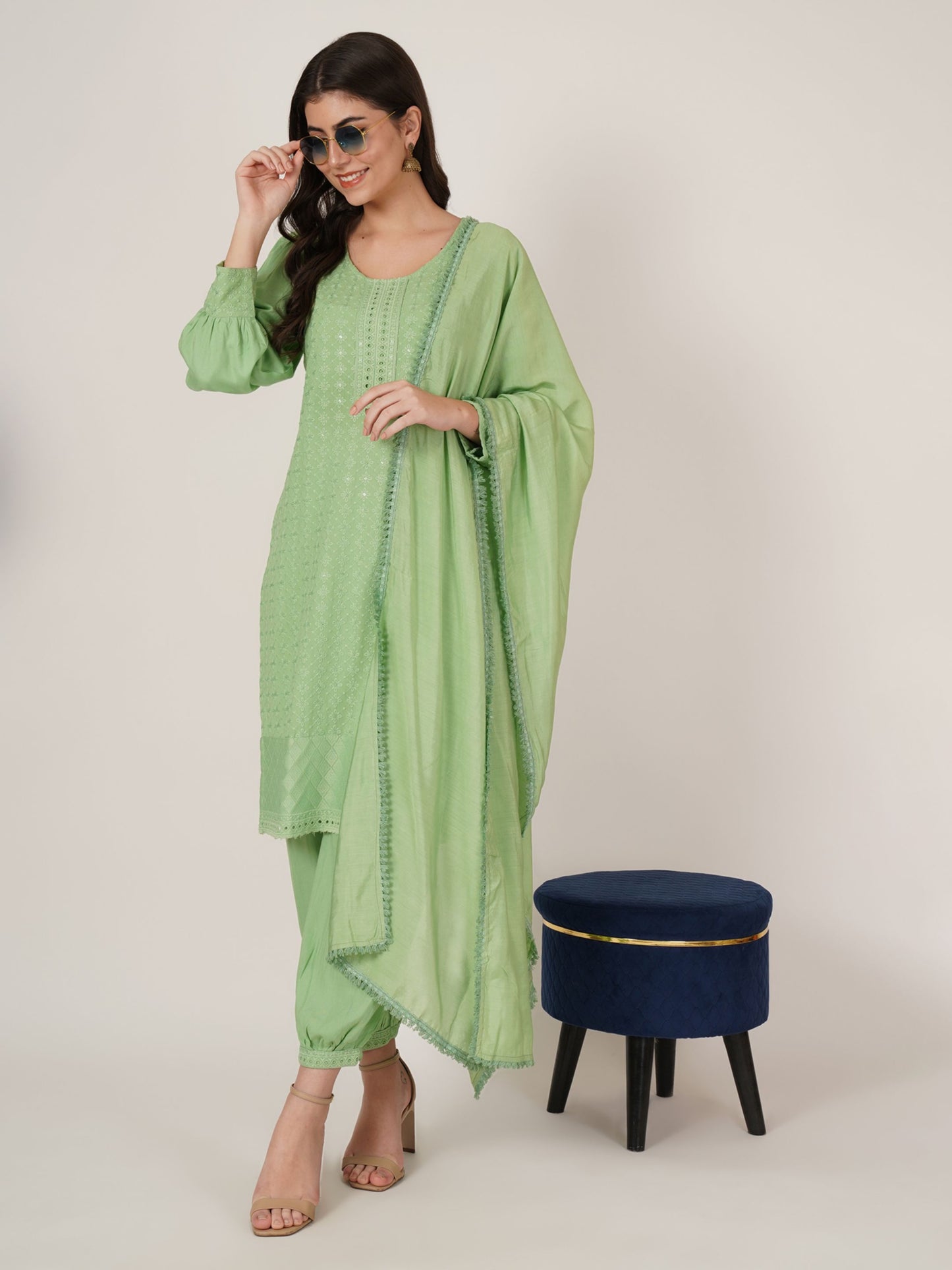 Women's  Embroidered Rayon Kurta Pyjama & Dupatta Set