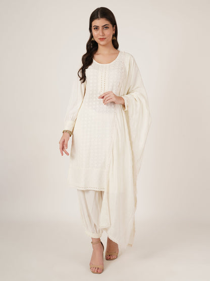 Women's  Embroidered Rayon Kurta Pyjama & Dupatta Set