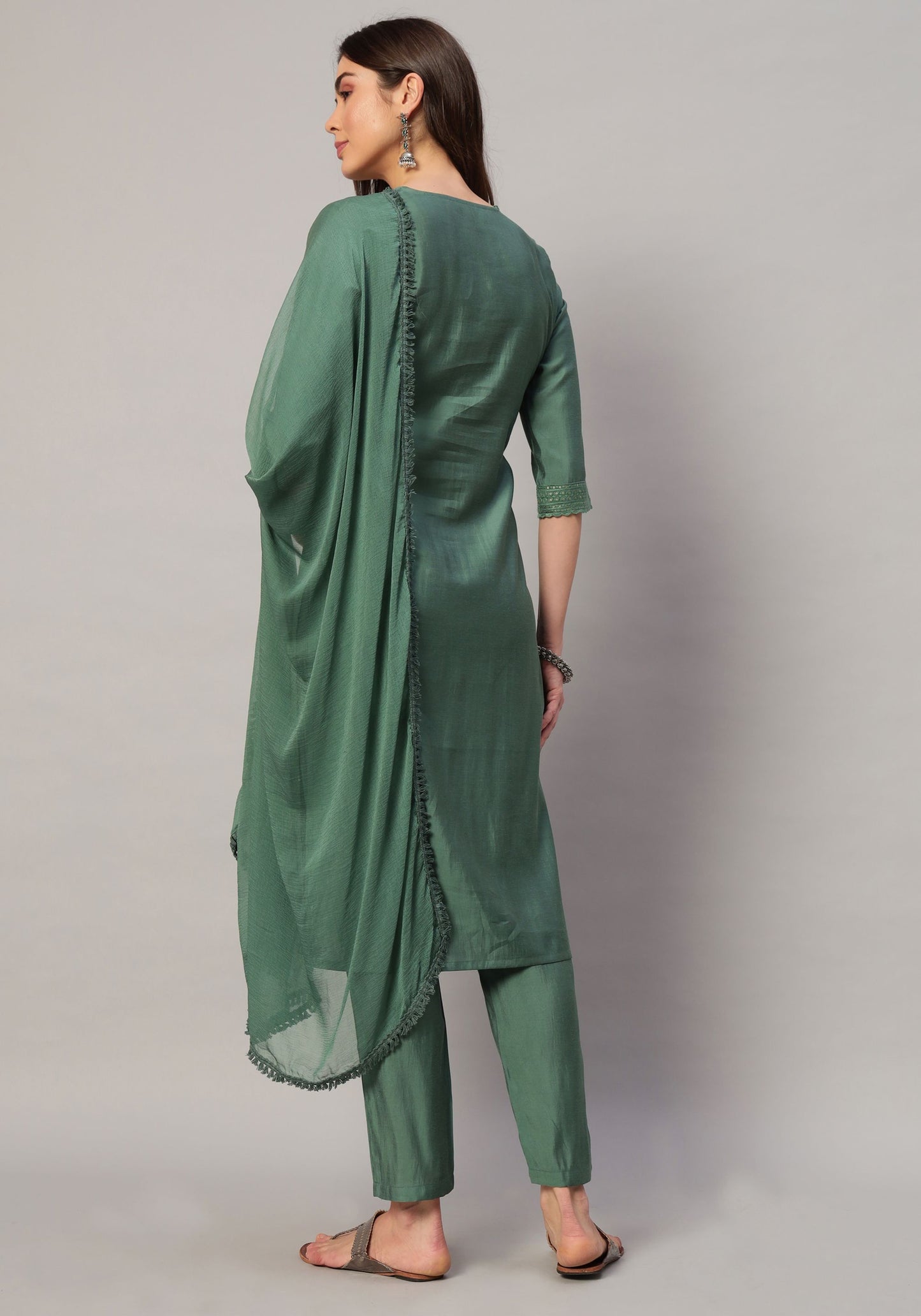 Women's Embroidered Silk Blend  Kurta Pyjama & Dupatta Set