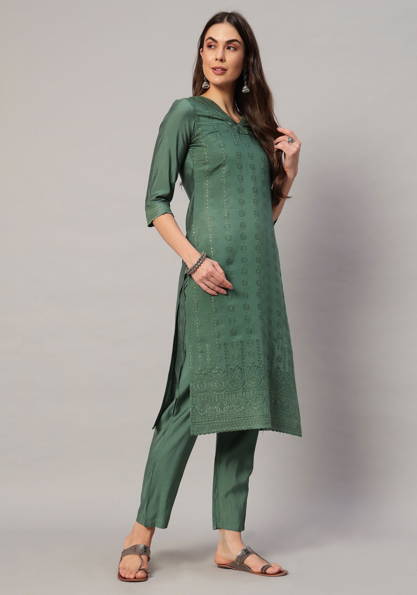 Women's Mustard Embroidered Silk Blend Kurta Pyjama & Dupatta Set