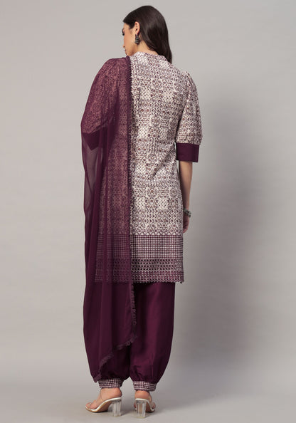 Women's  Embroidered Viscose Kurta Dhoti Pant & Dupatta Set