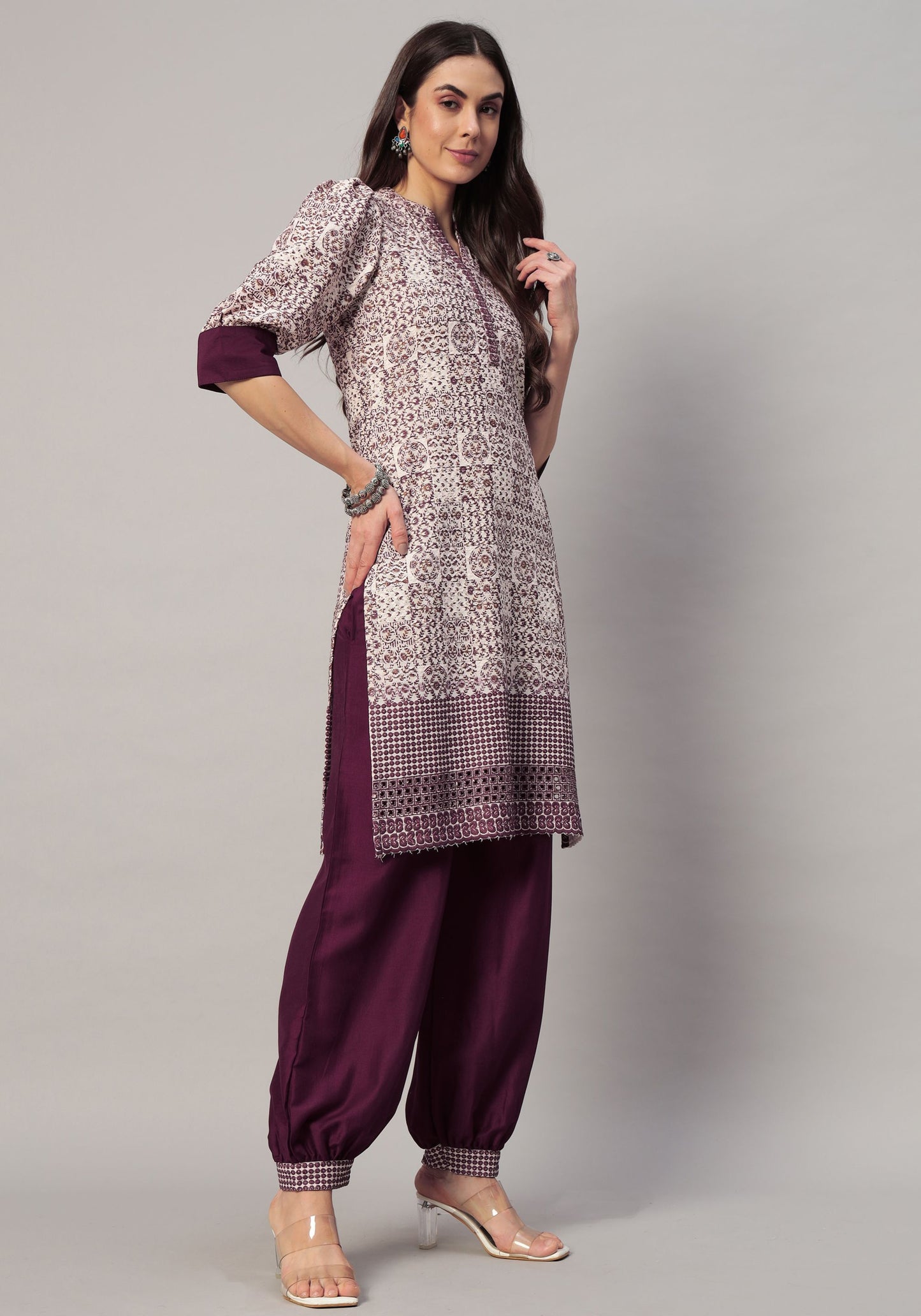 Women's  Embroidered Viscose Kurta Dhoti Pant & Dupatta Set